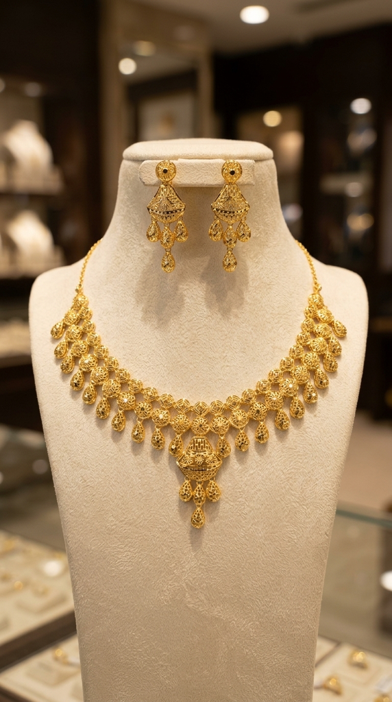 AI Generated Gold-Plated Intricate Necklace Set Showcase