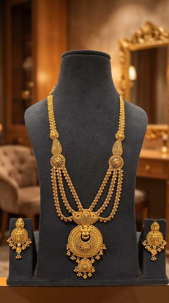 AI Generated Elegant Gold Long Haar Set Display