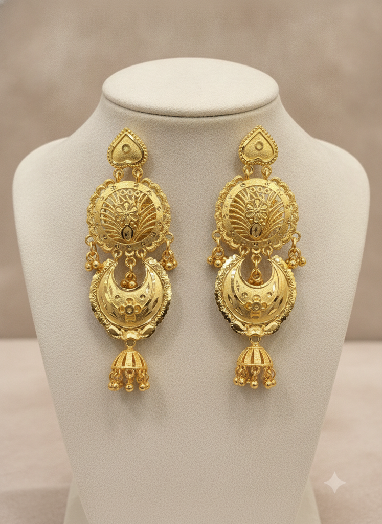 AI Generated 22k Gold Plated Chand Bali Earrings Professional Display