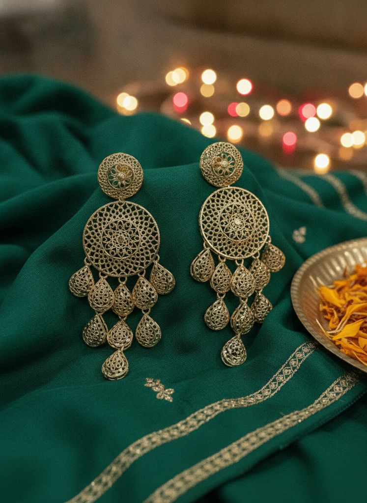 AI Generated Grand Filigree Chandelier Drop Earrings - Festive Setting