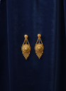 AI Generated Gold-Plated Medallion Chandelier Earrings on Royal Blue Background