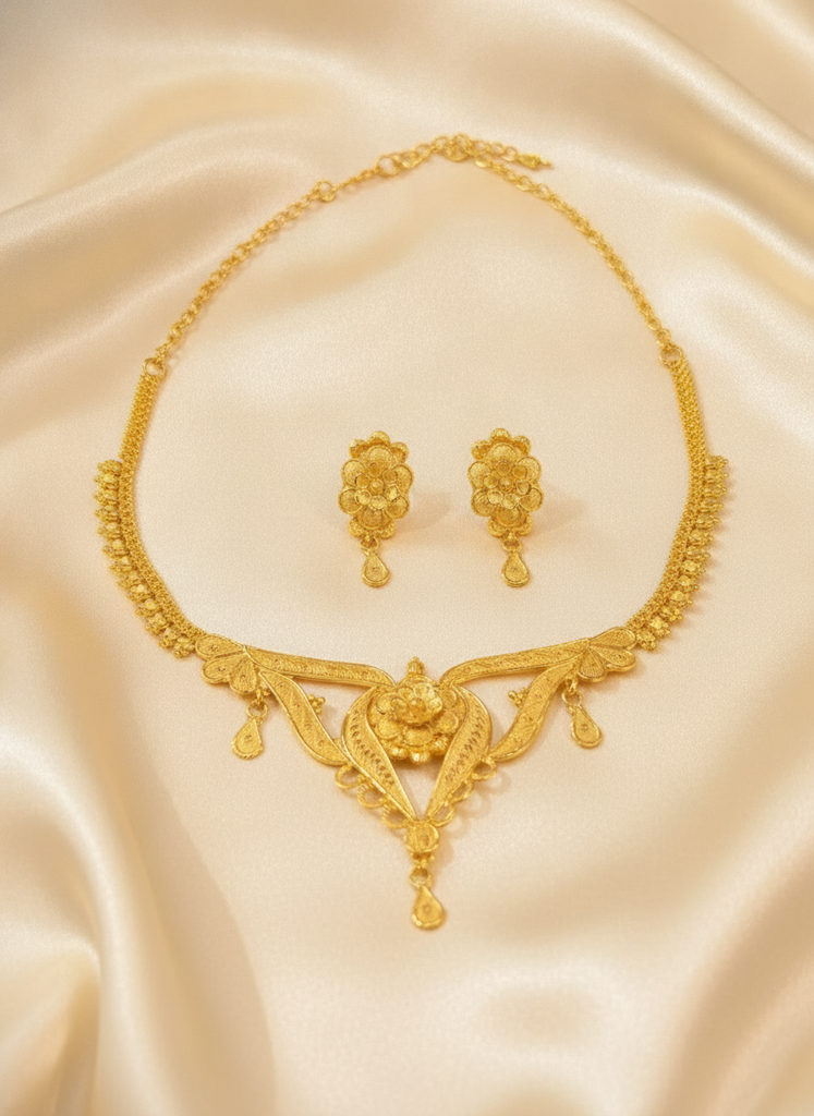 AI Generated Gold Plated Floral Necklace Set