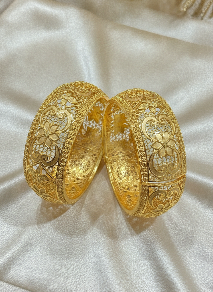 AI Generated Professional Display of 22k Gold Plated Bangles