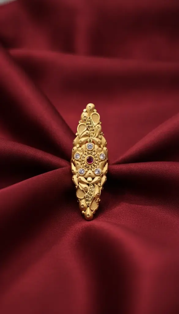 AI Generated 1-Gram Gold-Plated Traditional Long Ring Maroon Background