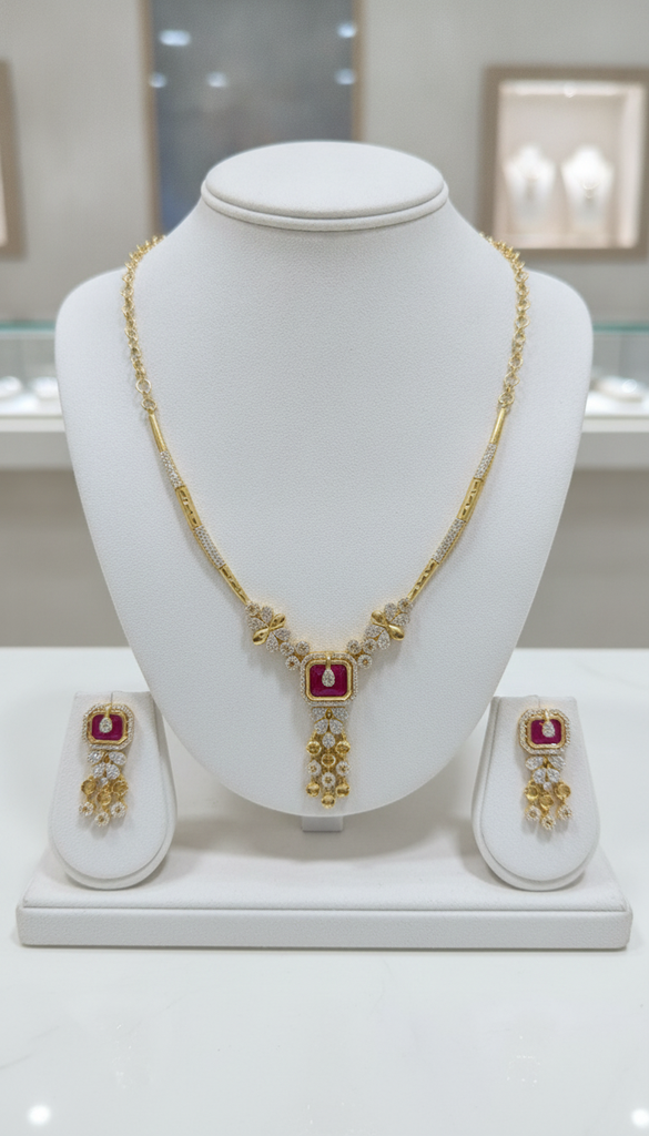 AI Generated Imperial Square Ruby Set on Display Stand