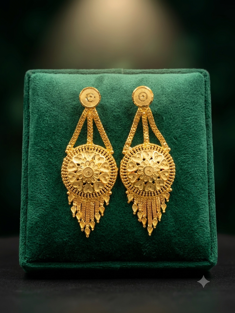Gold-Plated Medallion Chandelier Earrings with Tassel Drops