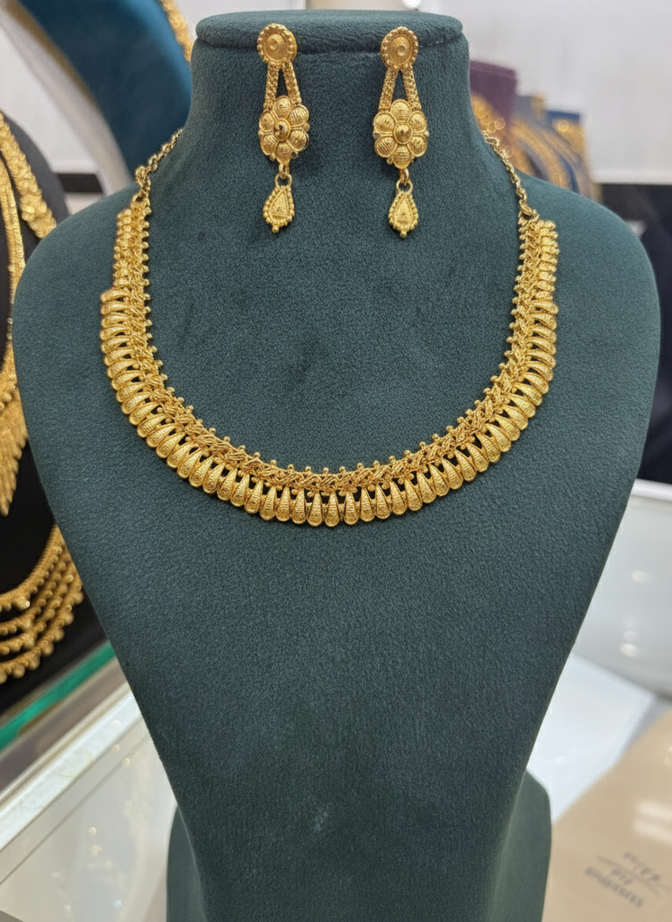 Gold Plated Mango Motif Necklace Set with Earrings