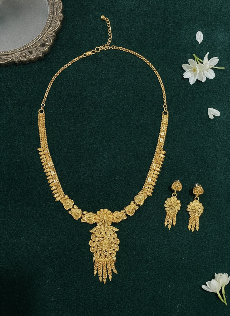 Gold Plated Floral Necklace & Earring Set
