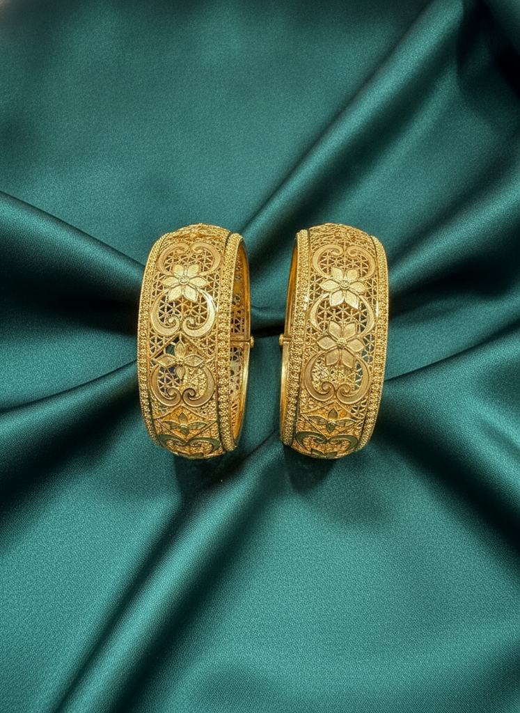 Exquisite Floral Filigree 22k Gold Plated Bangles