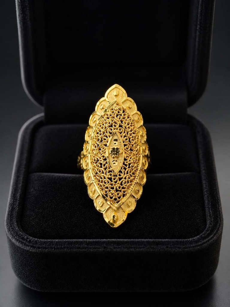 1 Gram Gold Long Jaali Ring | Scalloped Border | Free Size