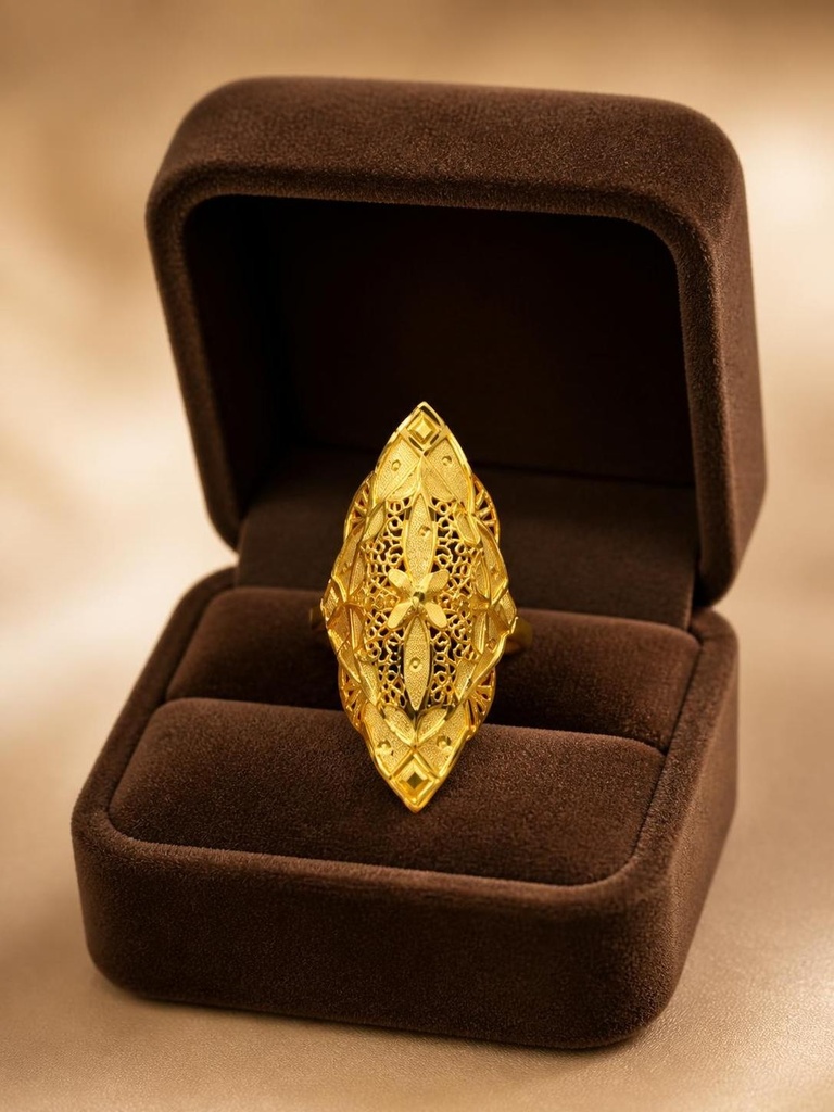 1 Gram Gold Floral Leaf Ring | Diamond Cut Design | Free Size