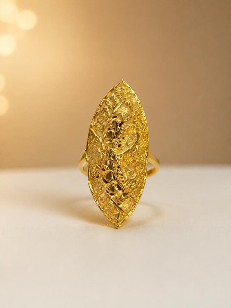 1 Gram Gold Vine & Floral Engraved Ring | Free Size