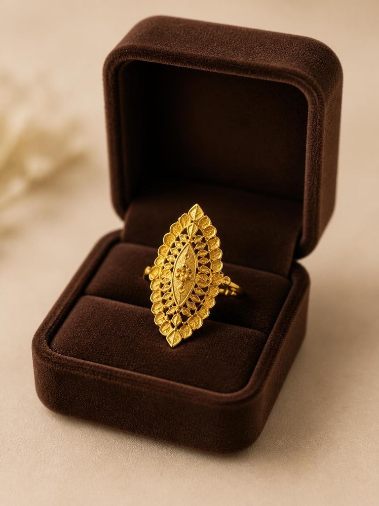 1 Gram Gold Petal Border Ring | Engraved Center | Free Size